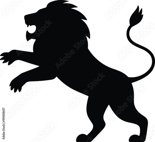 Lion silhouette illustration, roaring wild animal, circus lion tamer concept, black vector icon, isolated safari predator graphic design