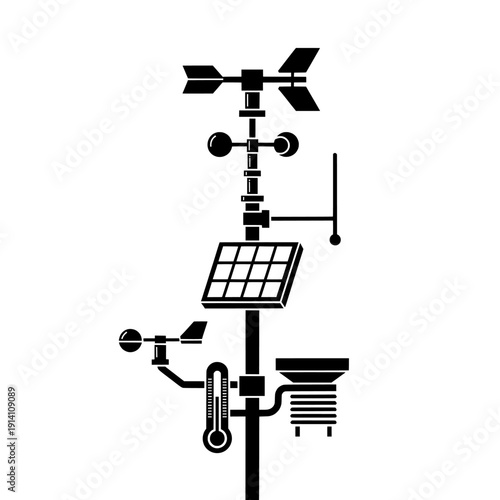 Weather Station Silhouette: A meticulously crafted illustration presents a weather station, showcasing its array of instruments, ideal for climate monitoring and scientific exploration.