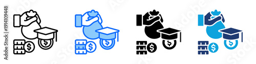 Education Funding Icon Set Multi Style Vector Illustration