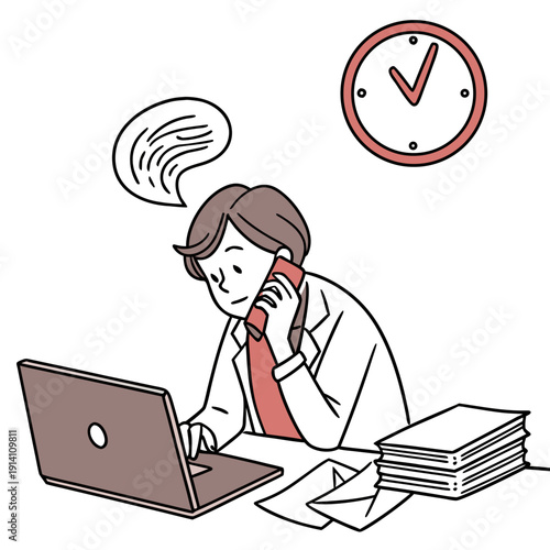 Businessman procrastinating at desk with laptop phone and papers