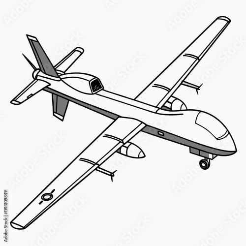 Gray and white combat drone with missile propulsion system