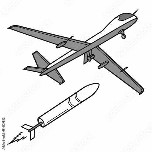 Gray drone deploying missile unmanned aerial vehicle