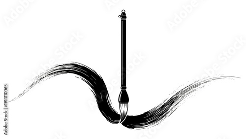 Close-up of a mascara wand with a single brush stroke on a white background, showcasing the product's design and functionality.