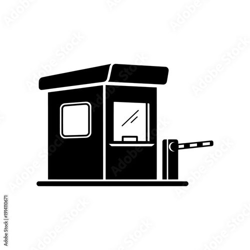 Barrier and Booth Icon: A monochrome image captures a toll booth and barrier arm, suggesting controlled access and security in a commercial or public setting.