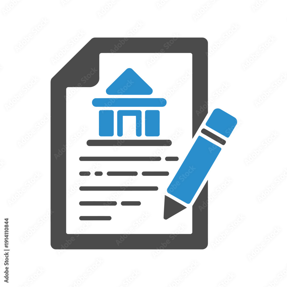 Fototapeta premium Document with bank icon and pencil on white background
