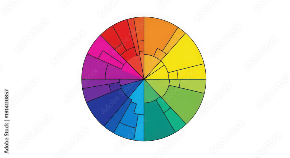 Fototapeta premium Color wheel with different shades and hues arranged in circular pattern transparent background