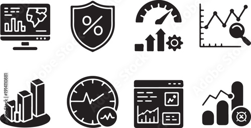 business finance icons set with graphs and charts and statistics symbols