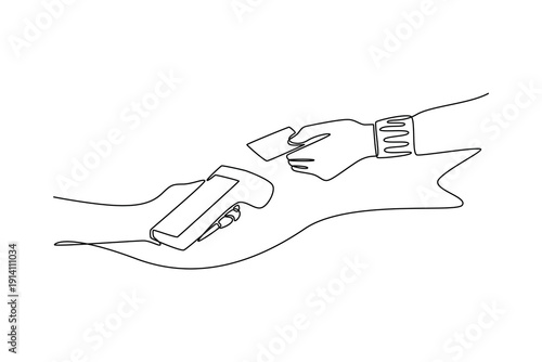 Tap to pay technology with a bank card for a seamless cashless payment. Payment Online concept. Single line draw design. Full length animation illustration. High quality 4k footage