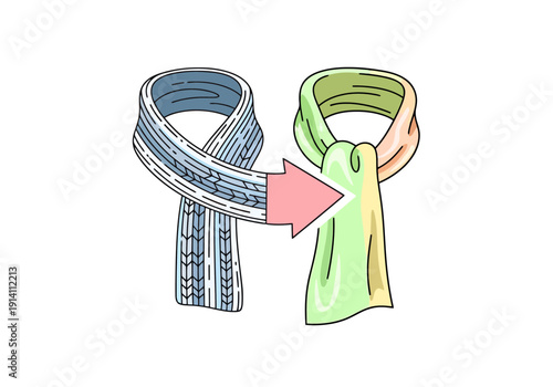 Textile evolution from patterned knit fabric to color gradient woven material showing fashion design change over time