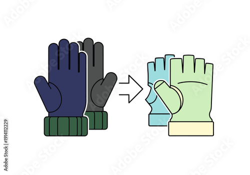 Winter Handwear Change From Dark Colors To Light Palettes With Progress Arrow Symbol