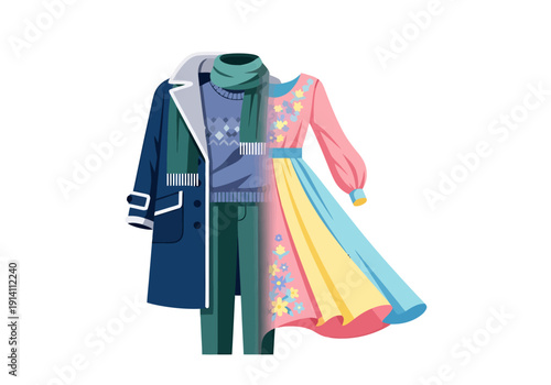 Gender Expression Through Clothing Choices Represented by Diverse Apparel Styles Fused Together