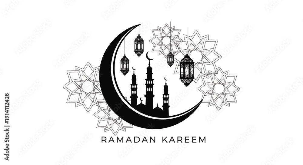 Obraz premium Black and white graphic design for ramadan kareem celebration announcement