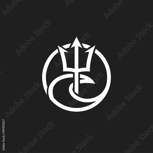 Stylized Trident and Wave Symbol Logo Design on Dark Background