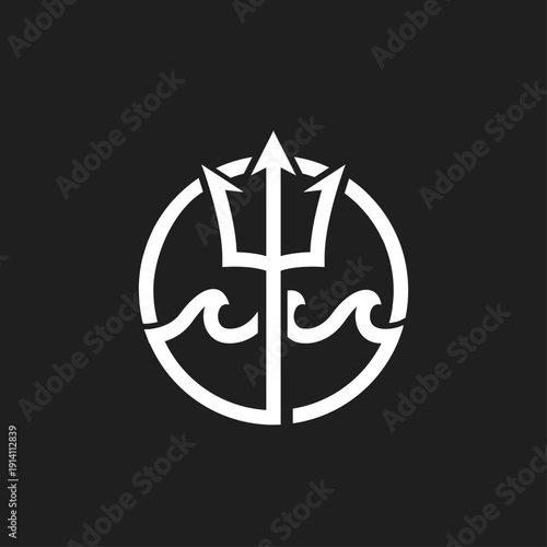 Trident and Waves Ocean Symbol Logo Design