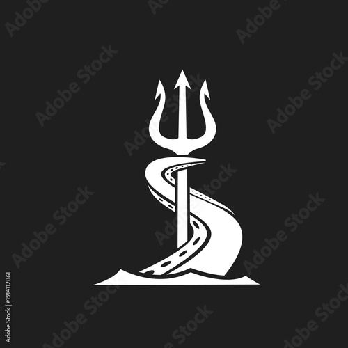 White Octopus Tentacle Wrapping a Trident Symbol on Black Background