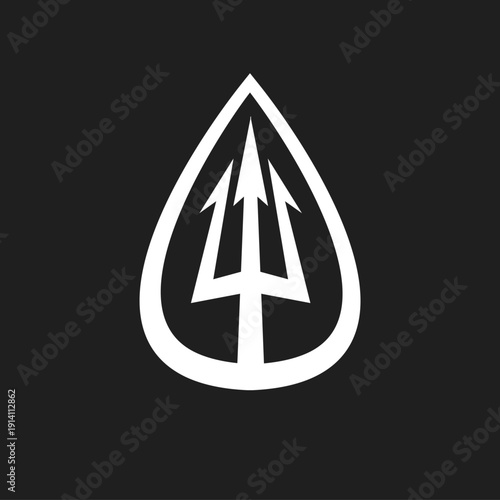 Minimalist Trident Spear and Water Drop Symbol Logo Design