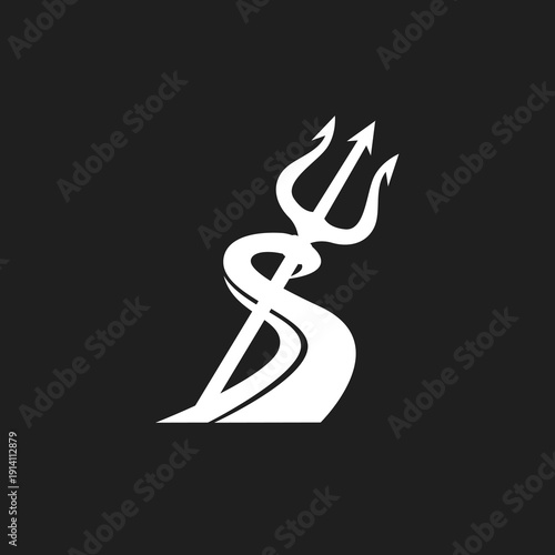 Monogram Logo Design Combining Stylized Letter S with Trident Symbol