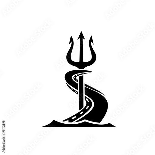 Black Trident with Octopus Tentacle Mythology Logo Design