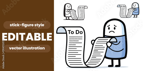 Overwhelmed Character Holding Long To Do List Vector Illustration