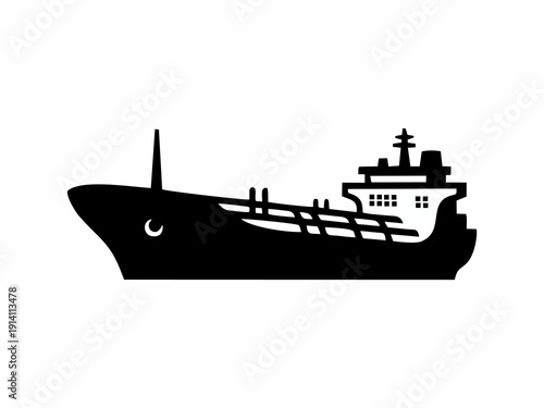 Oil Tanker Ship Icon Silhouette Isolated on White Background