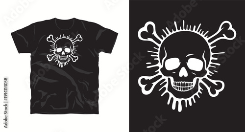 Skull and crossbones graphic design on black t shirt mockup pirate symbol danger warning