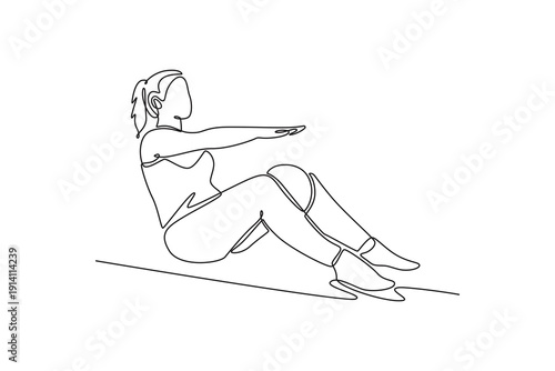 practicing pilates with ball. Fitness Activity concept. Single line draw design. Full length animation illustration. High quality 4k footage