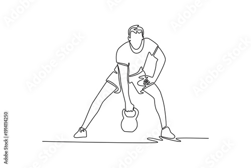 Kettlebell workouts. Fitness Activity concept. Single line draw design. Full length animation illustration. High quality 4k footage