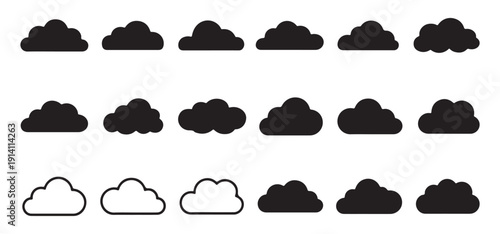 Black and Outline Weather Clouds Collection Isolated on White Background. vector illustration eps 10