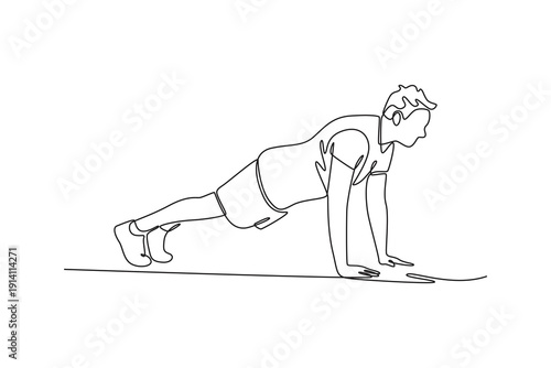 Push up. Fitness Activity concept. Single line draw design. Full length animation illustration. High quality 4k footage