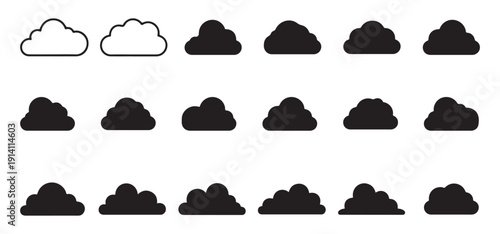 Black and Outline Weather Cloud Set Isolated on White. vector illustration eps 10