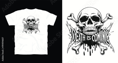 Death is coming skull and crossbones vintage style graphic for t-shirt