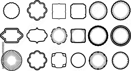 set of scallop edge frame silhouette line art vector illustration with a white background

