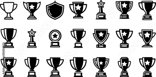 set of trophy icon silhouette line art vector illustration with a white background

