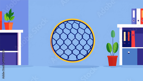 Minimalist interior scene with potted plants and office binders