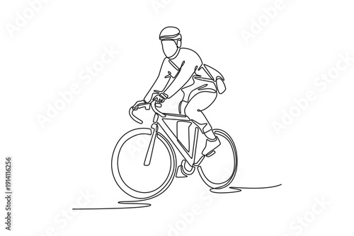 A man with a briefcase rides a bicycle go to work. Bike to work concept. Single line draw design. Full length animation illustration. High quality 4k footage