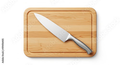 Sharp Chef Knife on Wooden Cutting Board for Culinary Use