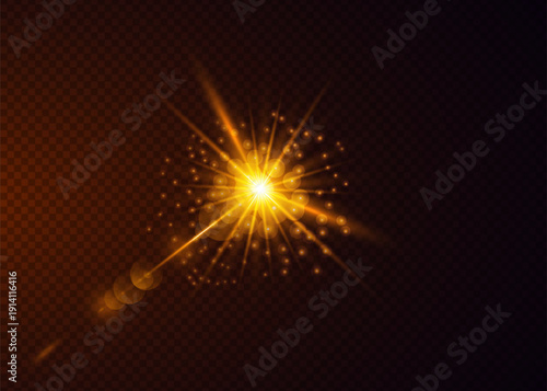 Golden Light Burst with Sparkling Lens Flare Effect
