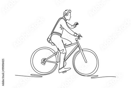 Hurry businessman riding bike in rush hour. Bike to work concept. Single line draw design. Full length animation illustration. High quality 4k footage