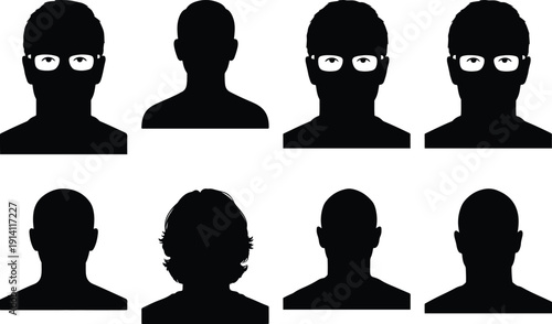 Collection of male silhouette avatars, featuring individuals with glasses and diverse hairstyles, suitable for user profiles and icons.