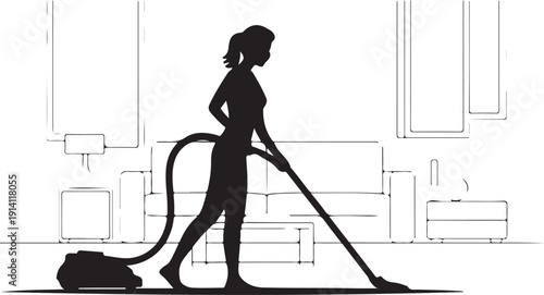 Woman Vacuuming in a Minimalist Living Room vacuum cleaner