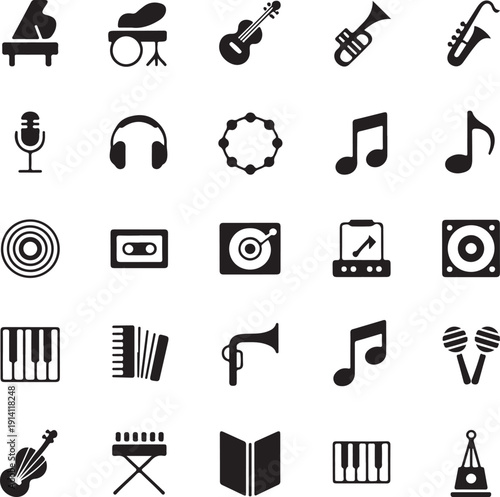 music icons and musical instruments for web design  various symbols