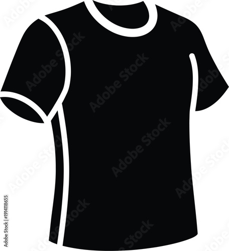 A minimalist black silhouette icon representing a short-sleeved t-shirt with a round neckline