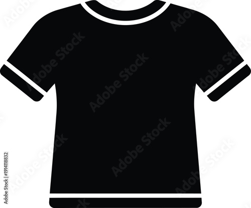 A minimalist black silhouette icon of a short-sleeved t-shirt with a rounded neckline