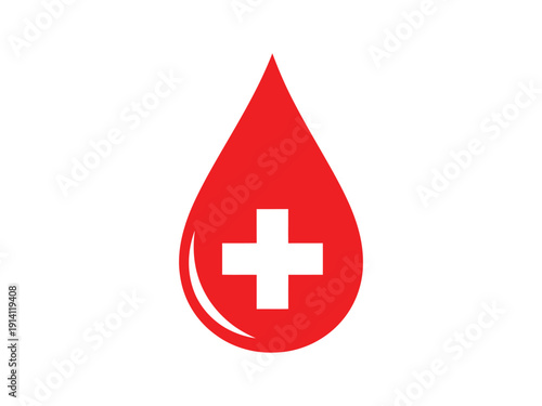 Red Blood Drop with White Cross Icon, Symbolizing Blood Donation and Health