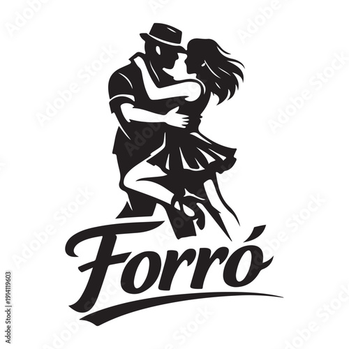 Brazilian Forró Couple Dancing Traditional Folk Style Silhouette.