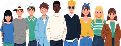 Group of diverse people standing together in casual clothing