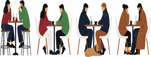 People Sitting at Tables with Drinks and a Dog coffee