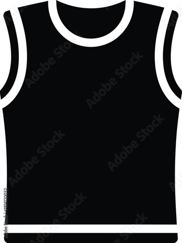 A simple black silhouette icon depicting a sleeveless shirt or tank top for fashion designs