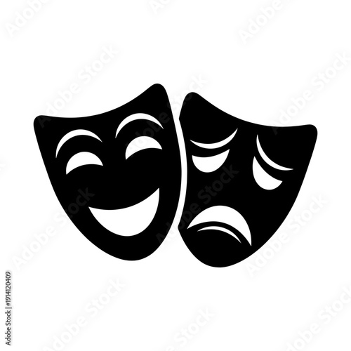 Dramatic masks representing comedy and tragedy displayed as a striking black silhouette