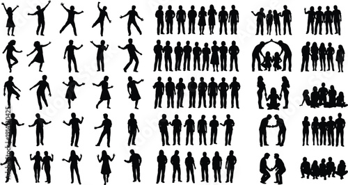 Silhouettes of People Dancing and Interacting in Various Group Scenarios